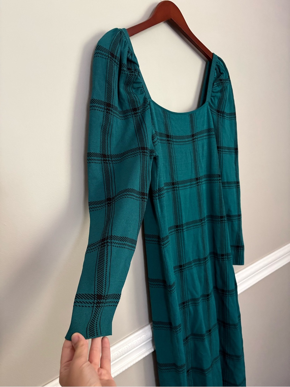 NWT New York & Company Teal Black Plaid Bodycon Midi Dress XL - Picture 6 of 13